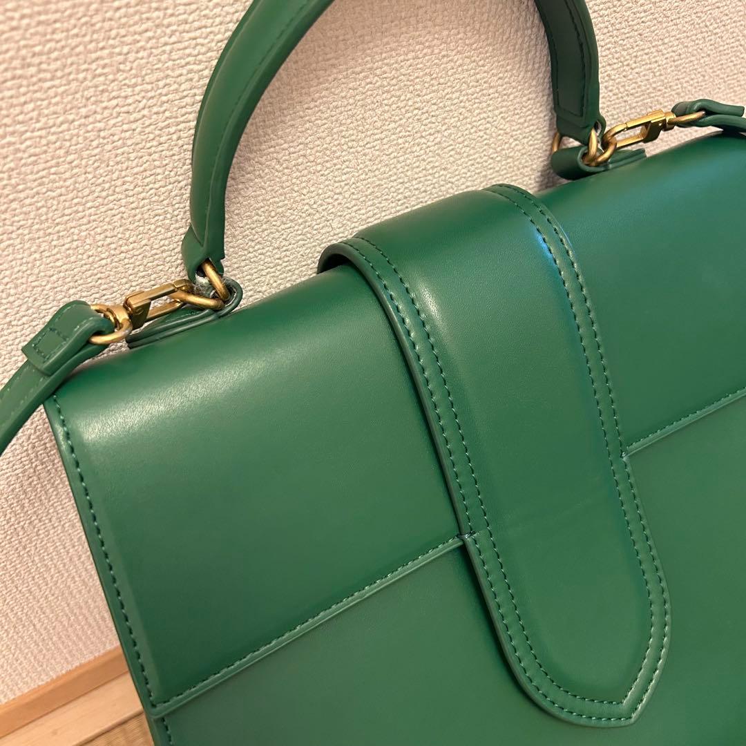 美品★Mila Owen フェイクレザーハンドバッグ★グリーン緑ショルダーバッグ — image 4