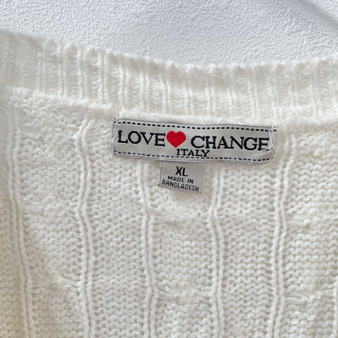 １点もの✨LOVE CHANGE 【XL】ホワイト Vネック セーター ニット — image 3