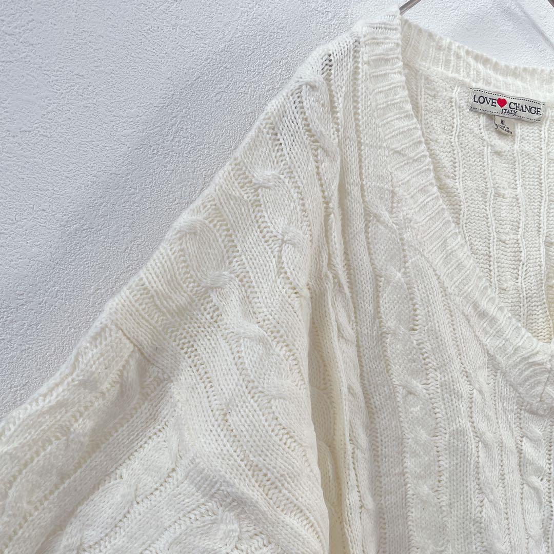 １点もの✨LOVE CHANGE 【XL】ホワイト Vネック セーター ニット — image 4