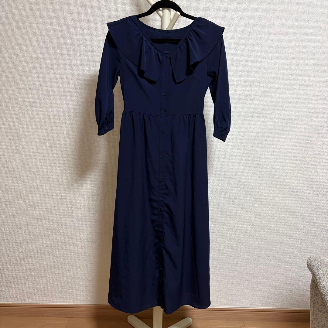 GU 長袖ラッフルフロントボタンワンピース — image 2