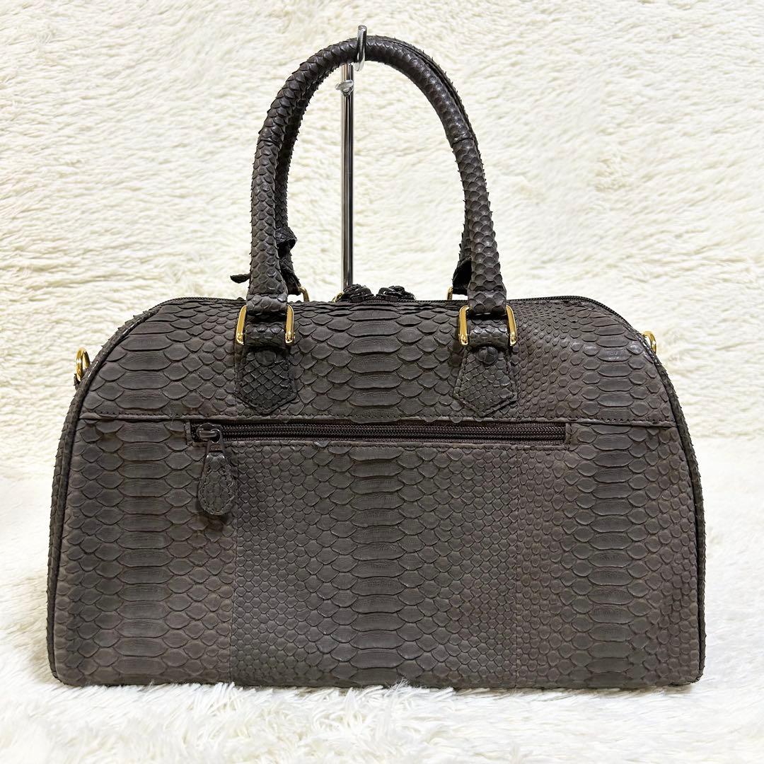 パイソン ミニボストンバッグ 本革 ゴールド金具 ブラウン 2way — image 3
