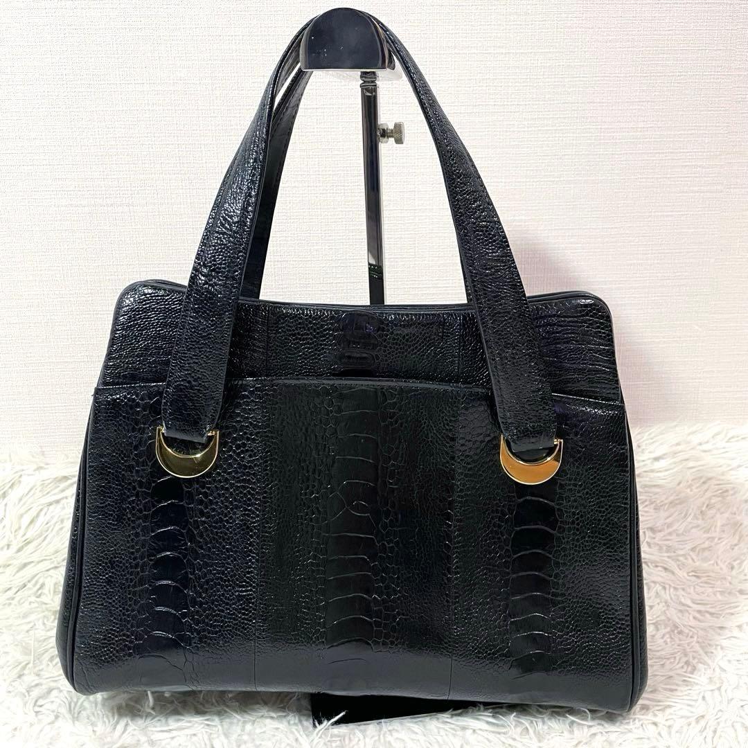 【美品 オーストレッグ】ハンドバック 本革　がま口　ゴールド金具　ブラック — image 2