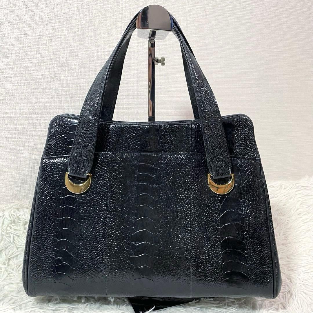 【美品 オーストレッグ】ハンドバック 本革　がま口　ゴールド金具　ブラック — image 3
