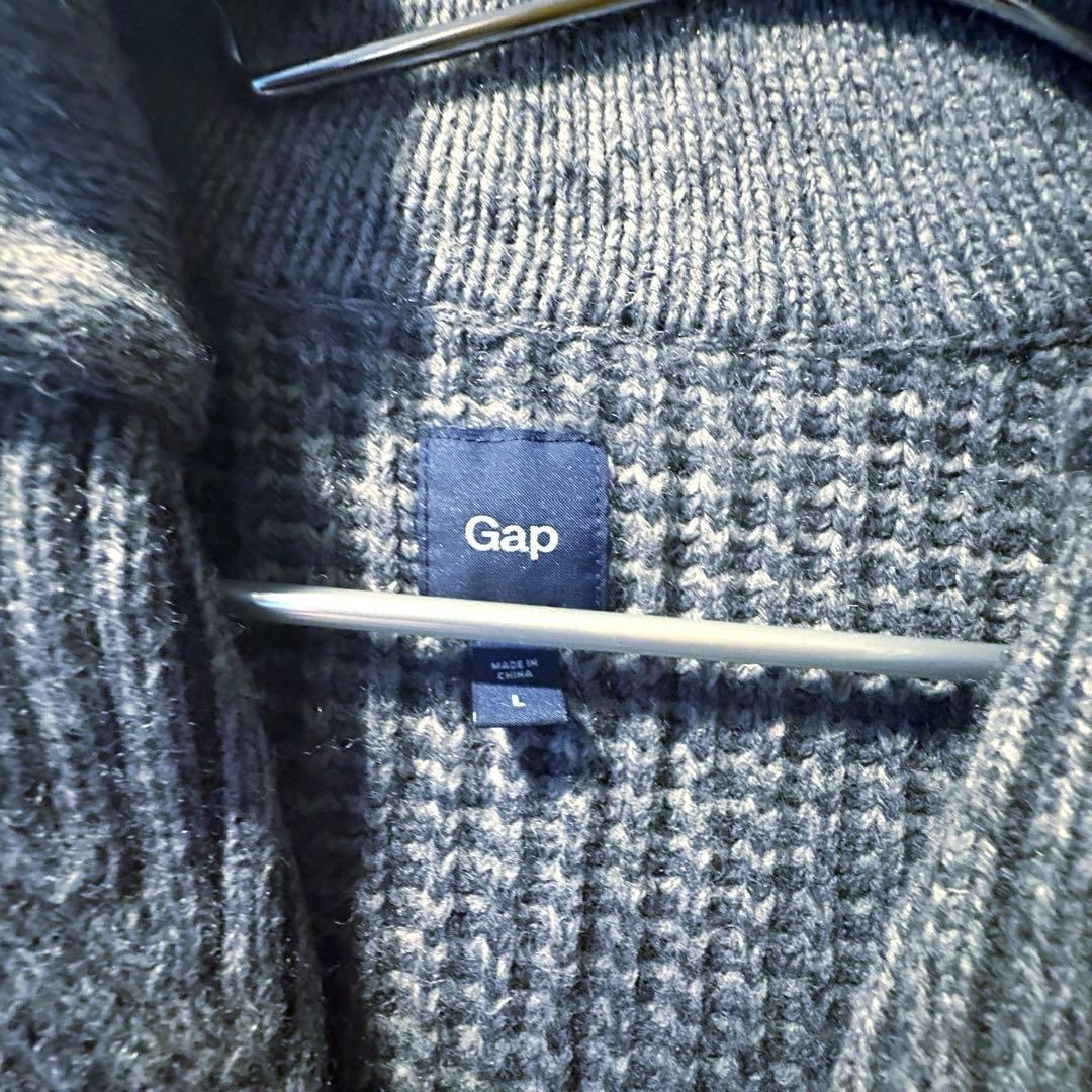 GAP ギャップ ニットカーディガン L グレー 厚手 ワッフル ショールカラー — image 2
