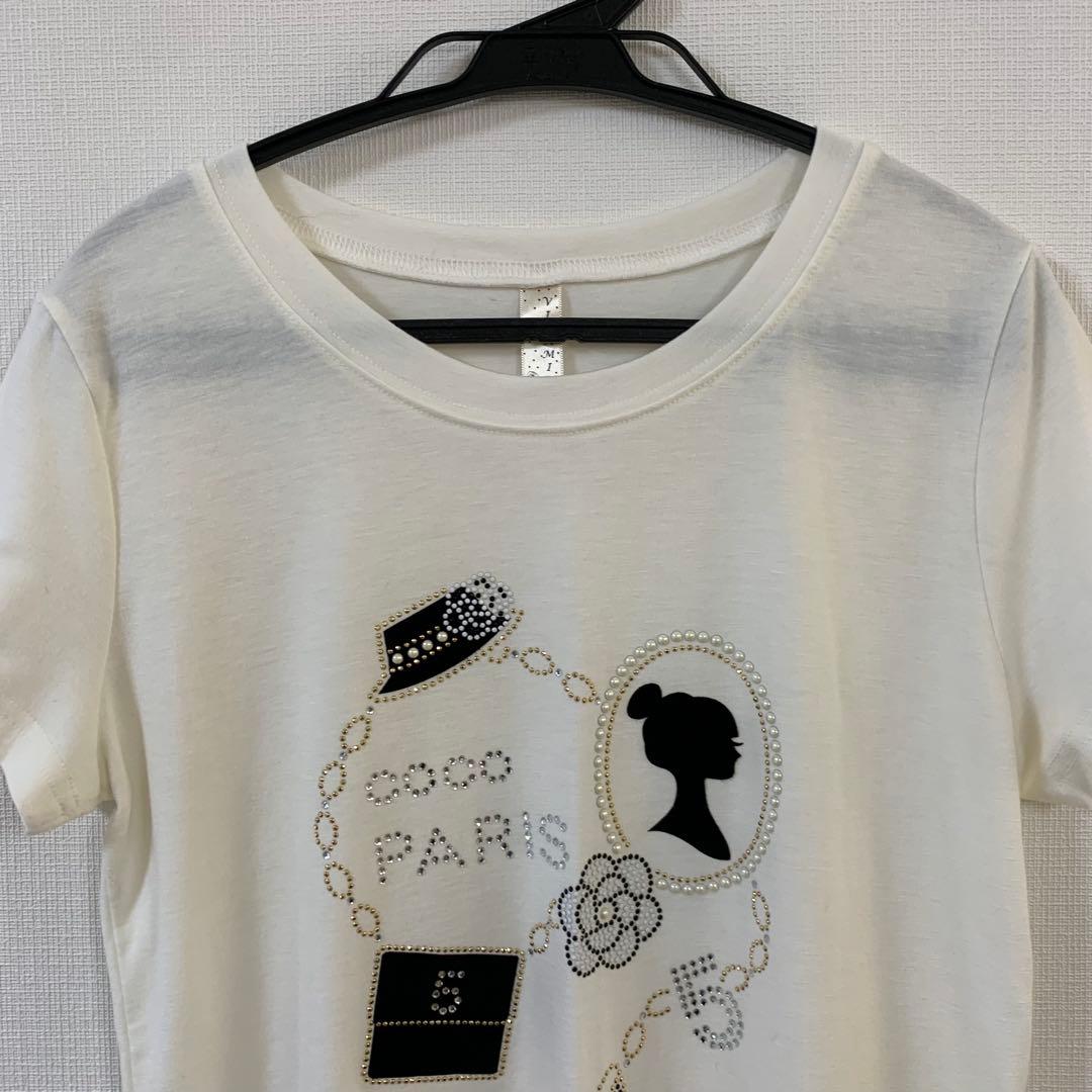 【新品同様】ココ パリ ラインストーン ロゴTシャツ 白 レディース 春夏 — image 2