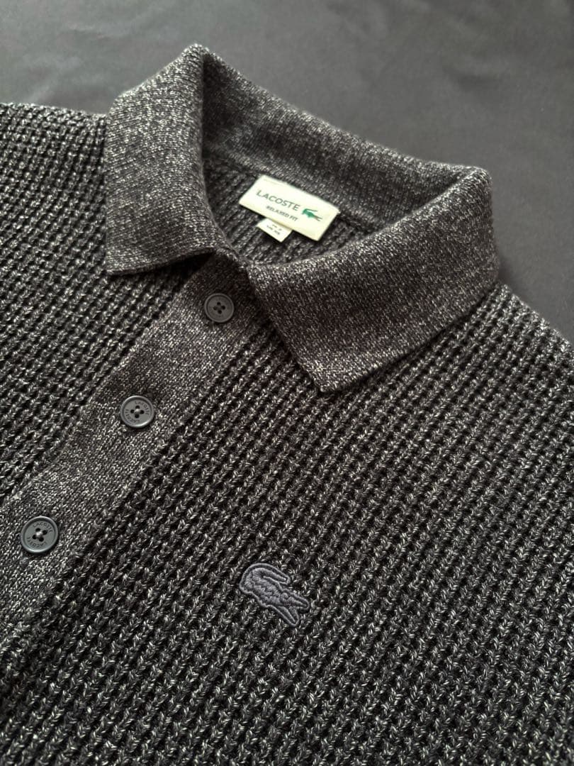 LACOSTE ラコステ ワッフルニット ポロシャツ ダークグレー — image 2