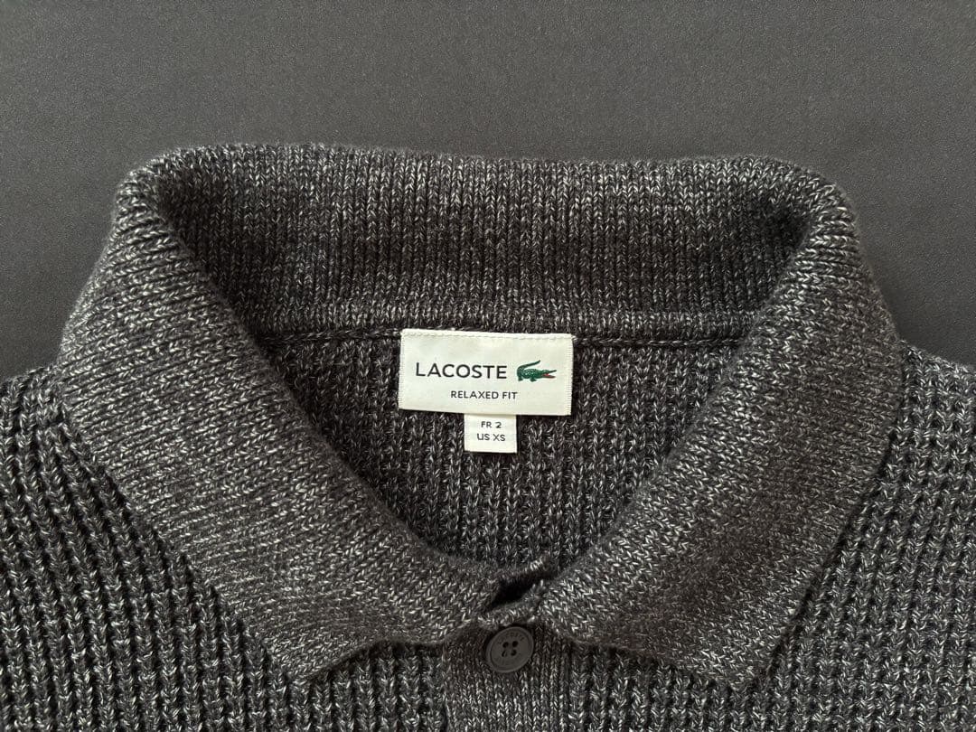 LACOSTE ラコステ ワッフルニット ポロシャツ ダークグレー — image 3
