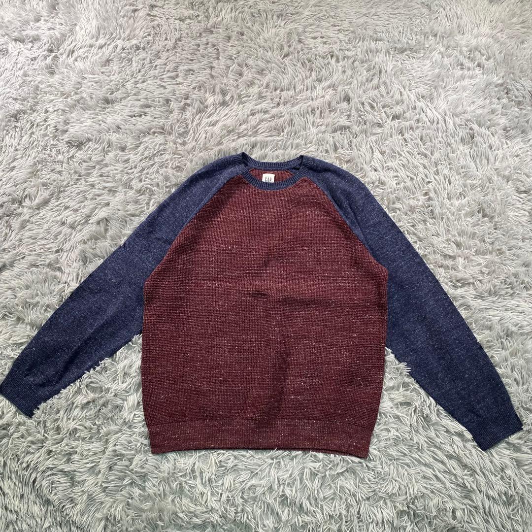GAP バイカラー ラグランニット L バーガンディ — image 2