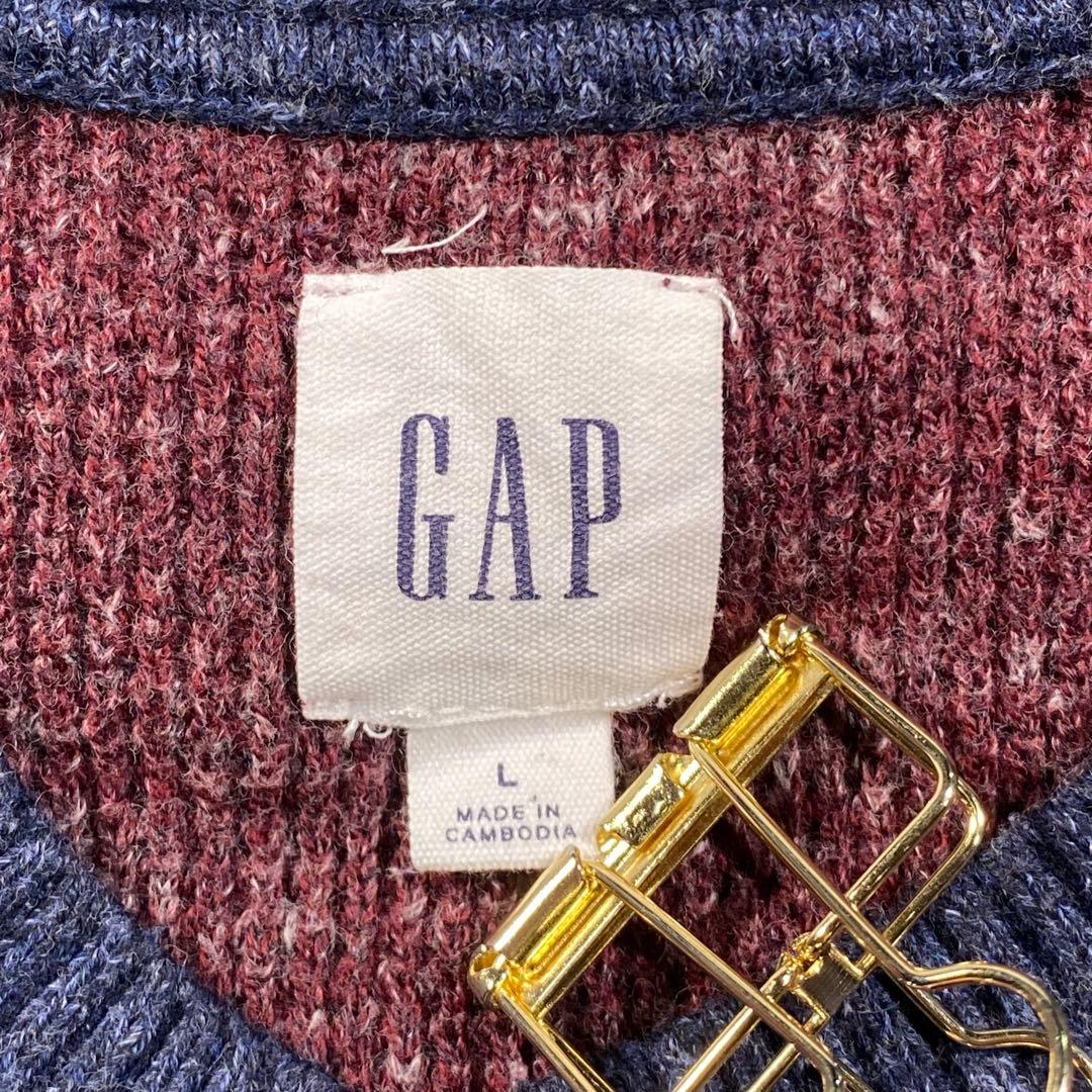 GAP バイカラー ラグランニット L バーガンディ — image 4