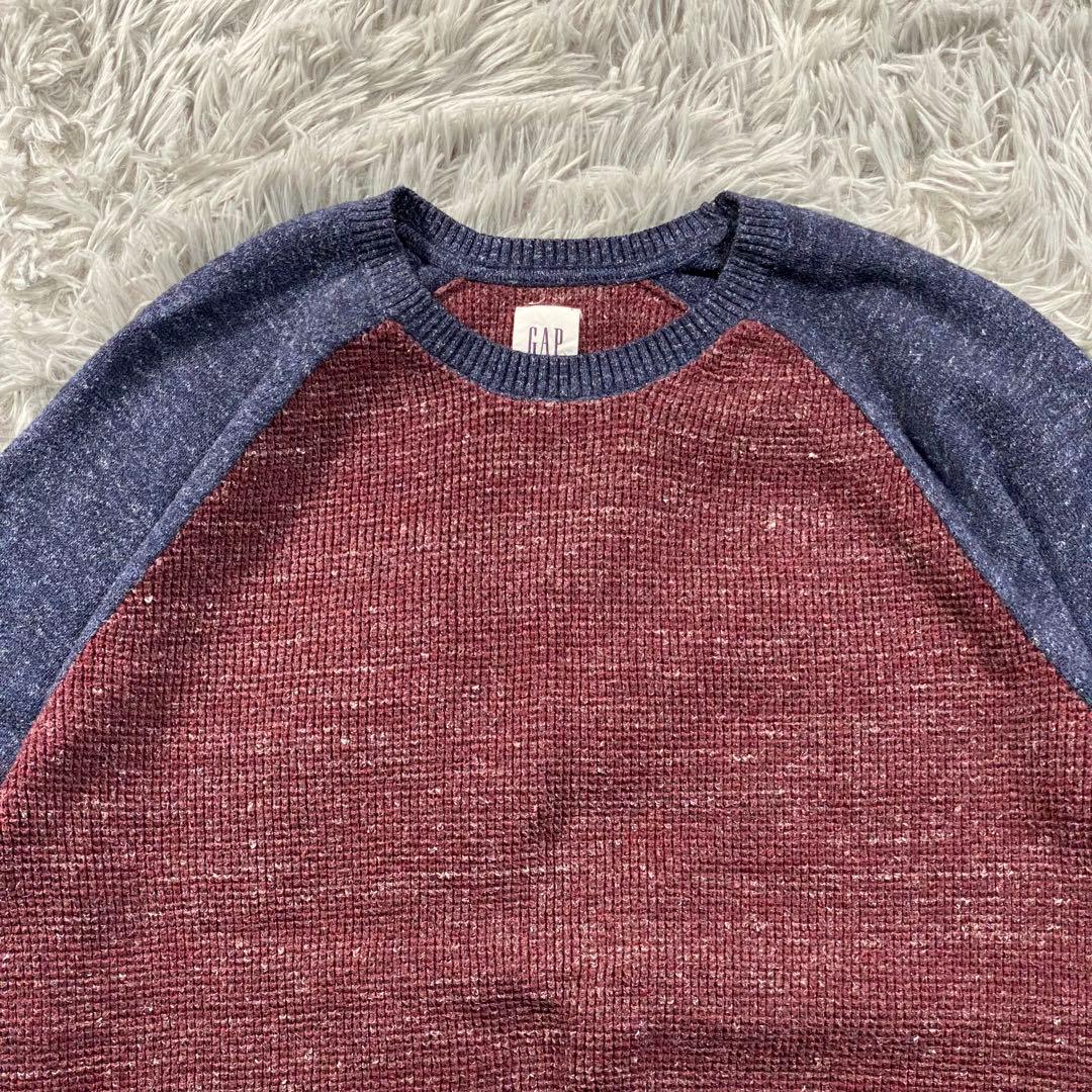 GAP バイカラー ラグランニット L バーガンディ — image 5