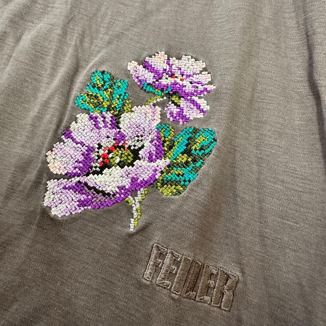 フェイラー花柄刺繍 カットソー L ゆったり長袖　グレー　ロンT スクエアネック — image 5