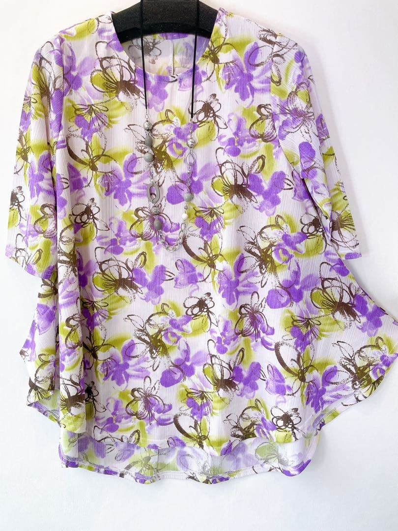 ９４８７【新品】婦人服　ミセス　トップス　カットソー　花柄　チュニック ブラウス — image 5