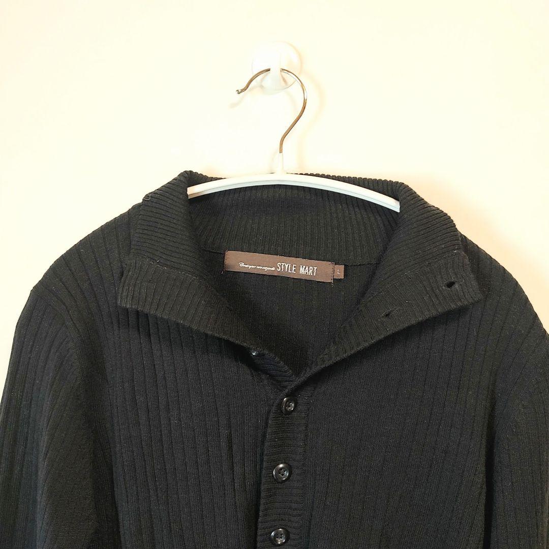 S1429 STYLE MART リブニット ヘンリーネック ブラック L — image 2