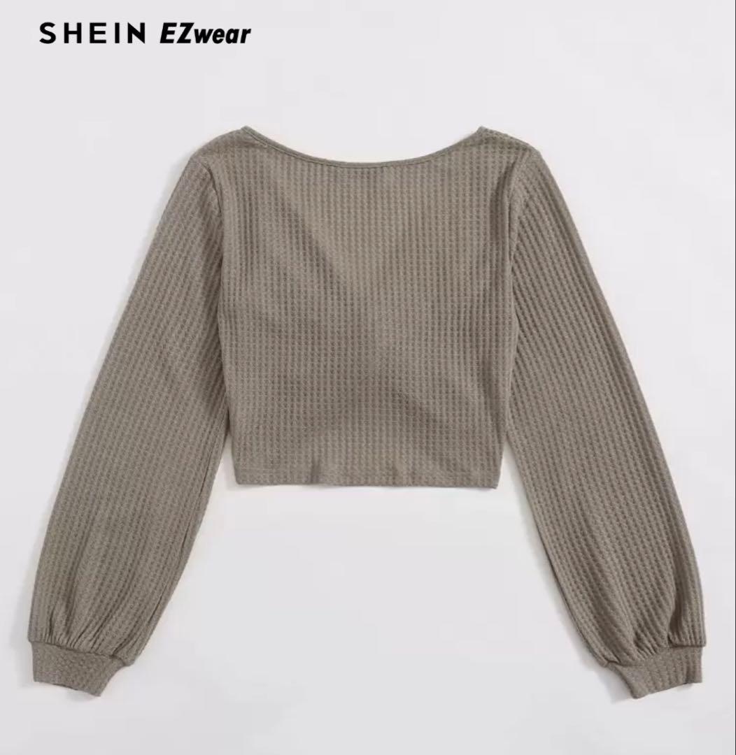 SHEIN EZwear クロップドトップス 長袖 Vネック ツイストデザイン — image 2
