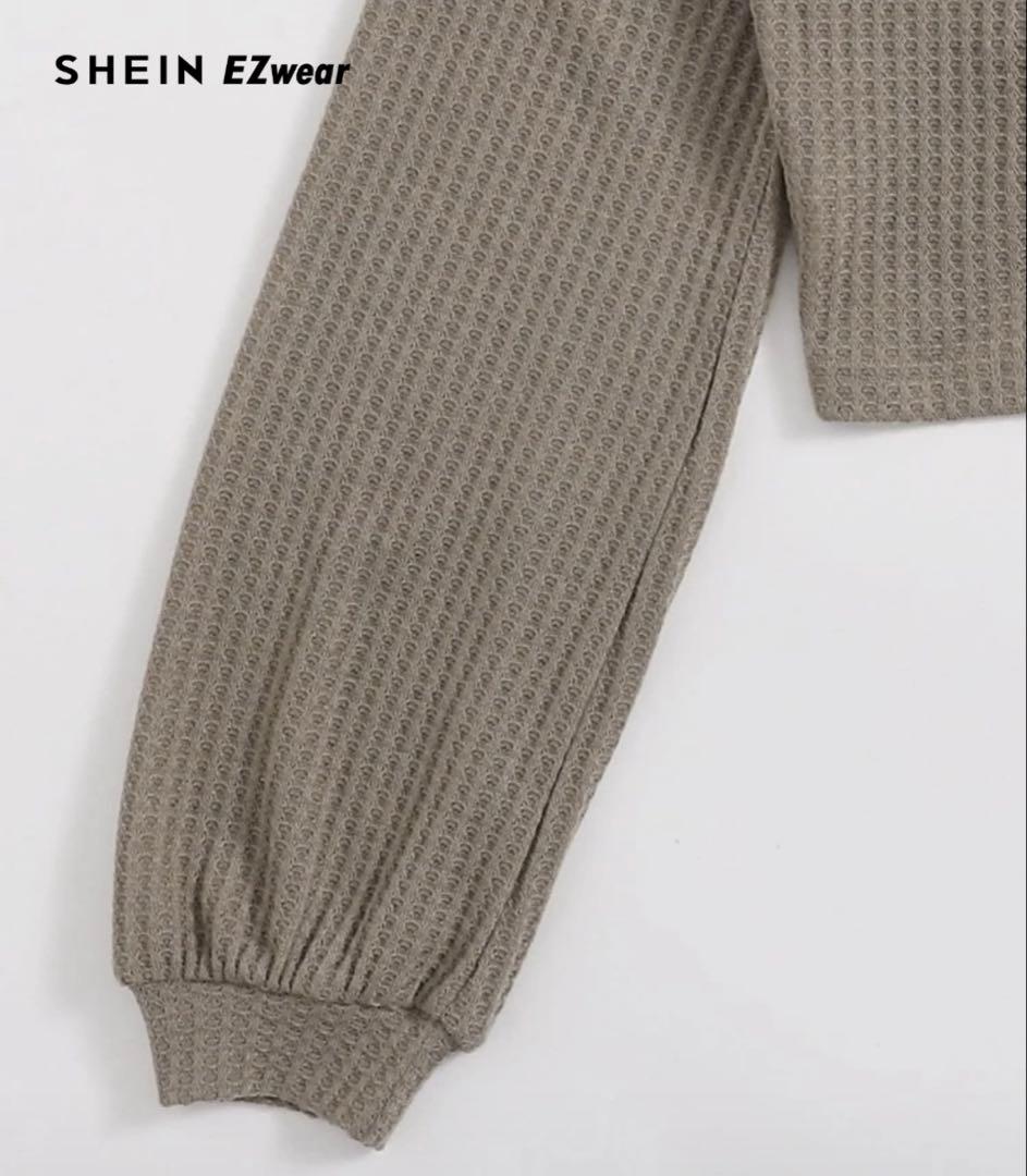 SHEIN EZwear クロップドトップス 長袖 Vネック ツイストデザイン — image 3