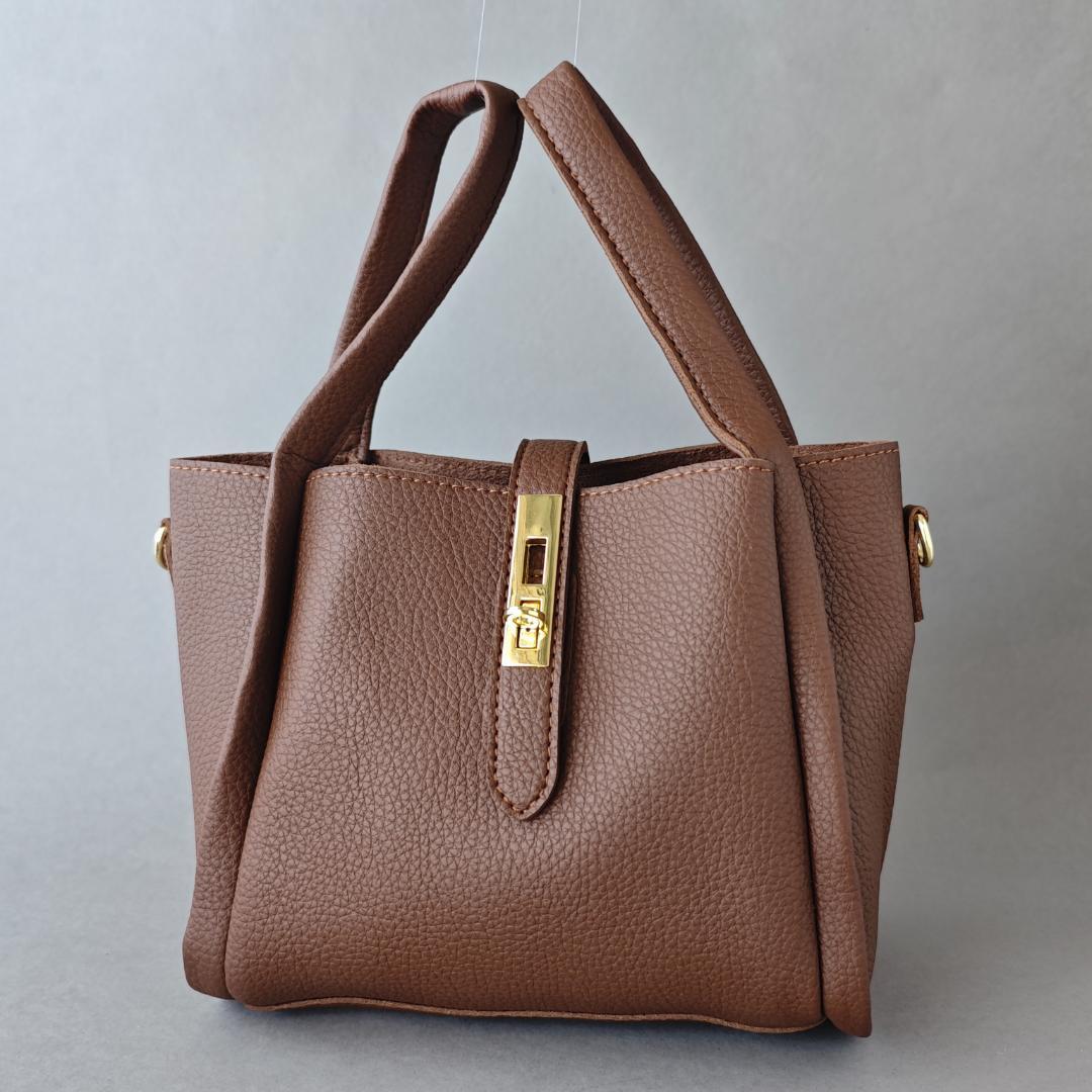 軽量✨ グレージュ手提げバッグ2way シボ感 デイリーハンドバッグ — image 3