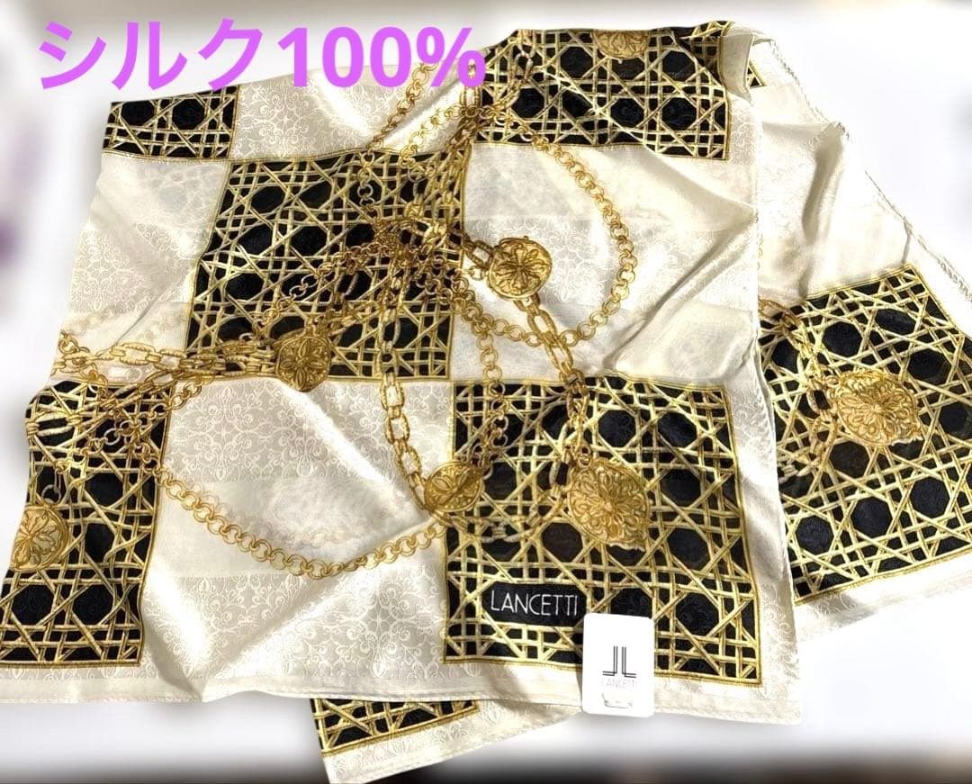 新品　LANCETTIランチェッティ シルク100% スカーフ 約88×88 — image 2