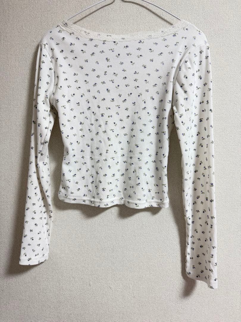 花柄 長袖 リブカットソー クロップド丈 — image 2