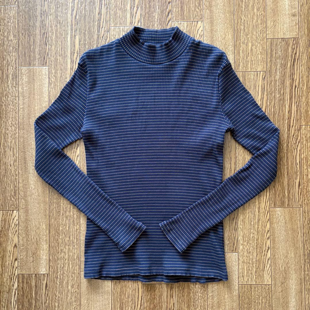 【UNIQLO】リブハイネックT ネイビー/ボーダー M — image 2