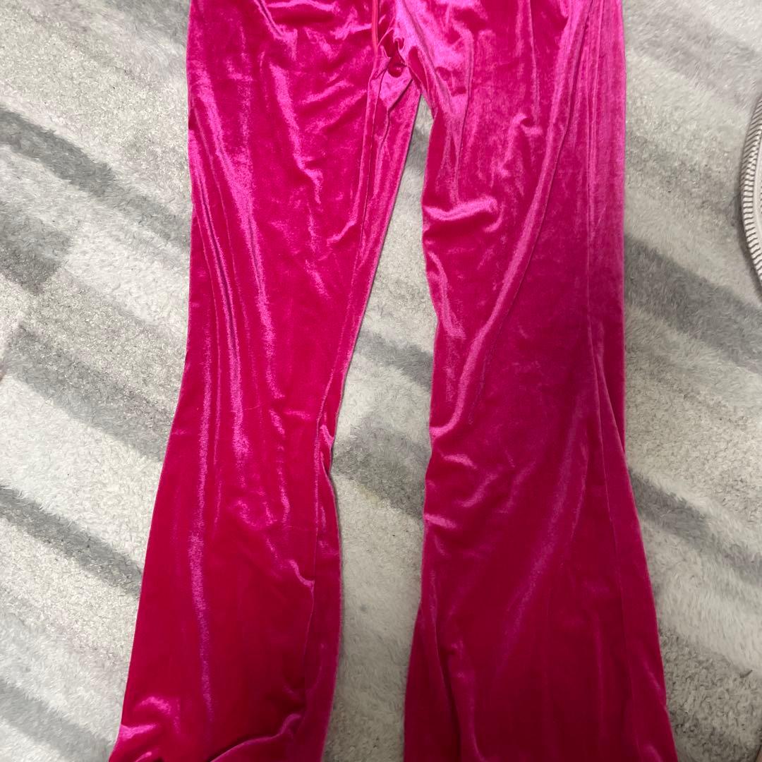 shein ROMWE ベロアパンツ ピンク クロスロゴ — image 2