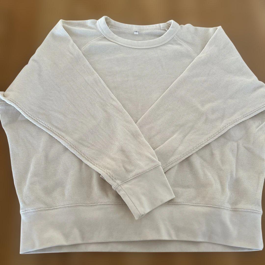 値下げ‼️ ワッフル編みクルーネック長袖Ｔシャツ 生成 — image 2