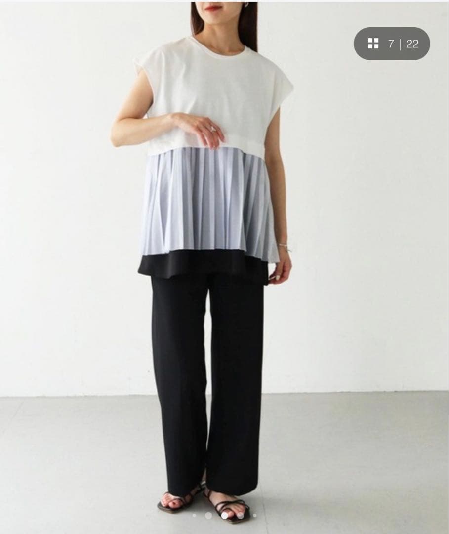 【vingtrois】バントロアメッシュプリーツ切り替えカットソー — image 2