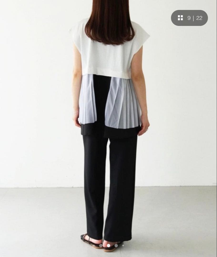 【vingtrois】バントロアメッシュプリーツ切り替えカットソー — image 3