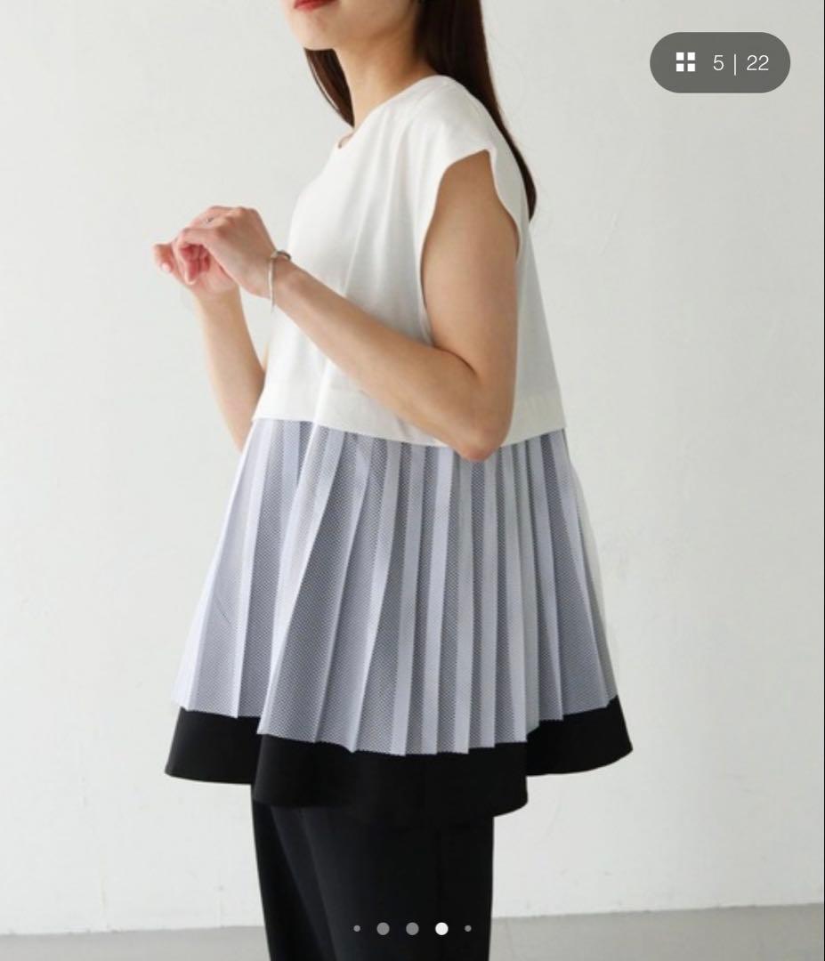 【vingtrois】バントロアメッシュプリーツ切り替えカットソー — image 5