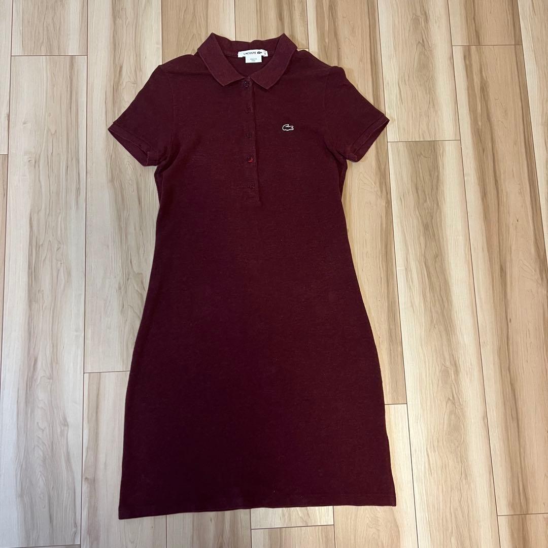 希少ロゴ　LACOSTE ラコステ ポロワンピース ボルドー　ワインレッド　36 — image 2