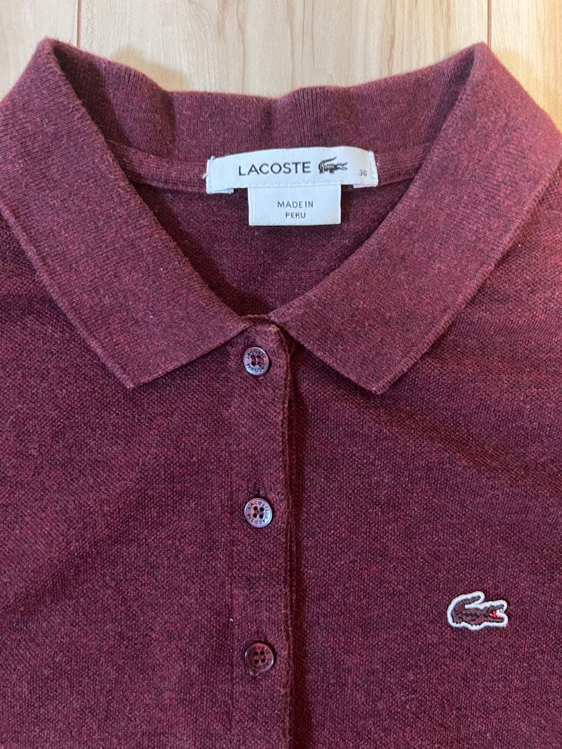 希少ロゴ　LACOSTE ラコステ ポロワンピース ボルドー　ワインレッド　36 — image 4