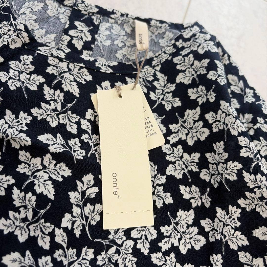 新品未使用 bonte+ 七分袖 トップス リーフ柄 ネイビー M-L ボンテ — image 2