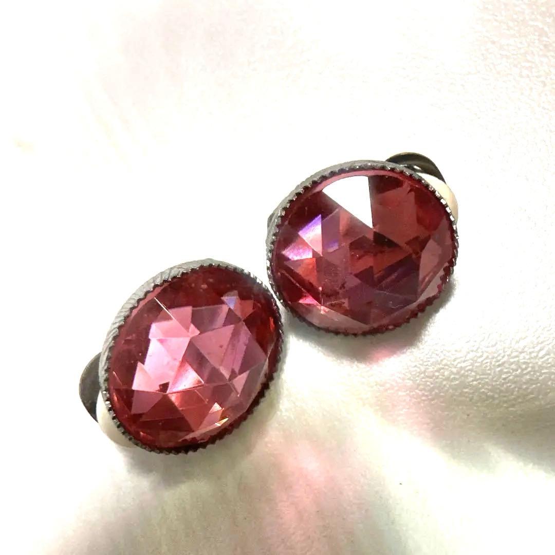アガット　大粒 ピンククリスタル イヤリング アンティーク — image 2
