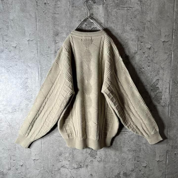 肉厚ニット セーター Vネック 立体編み 太アーム ゆるダボ 生成り M〜L — image 4