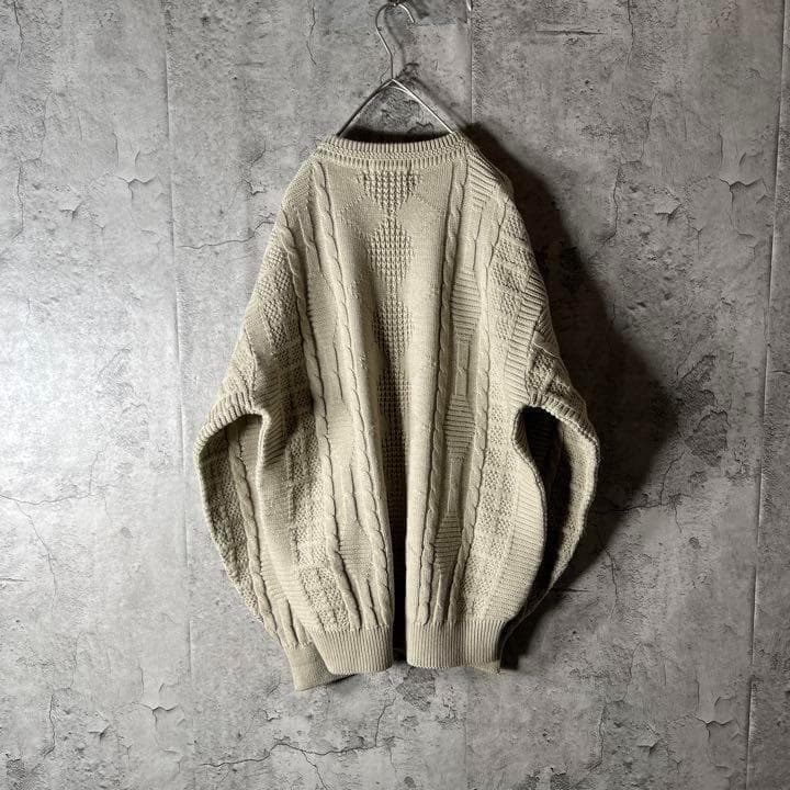 肉厚ニット セーター Vネック 立体編み 太アーム ゆるダボ 生成り M〜L — image 5