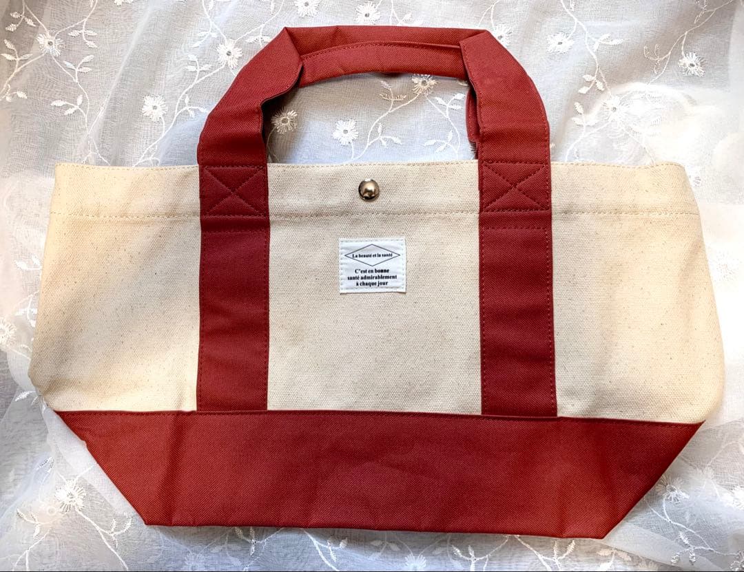 DHCトートバッグ ハンドバッグ テラコッタ 生成色 スナップボタン ポケット② — image 3