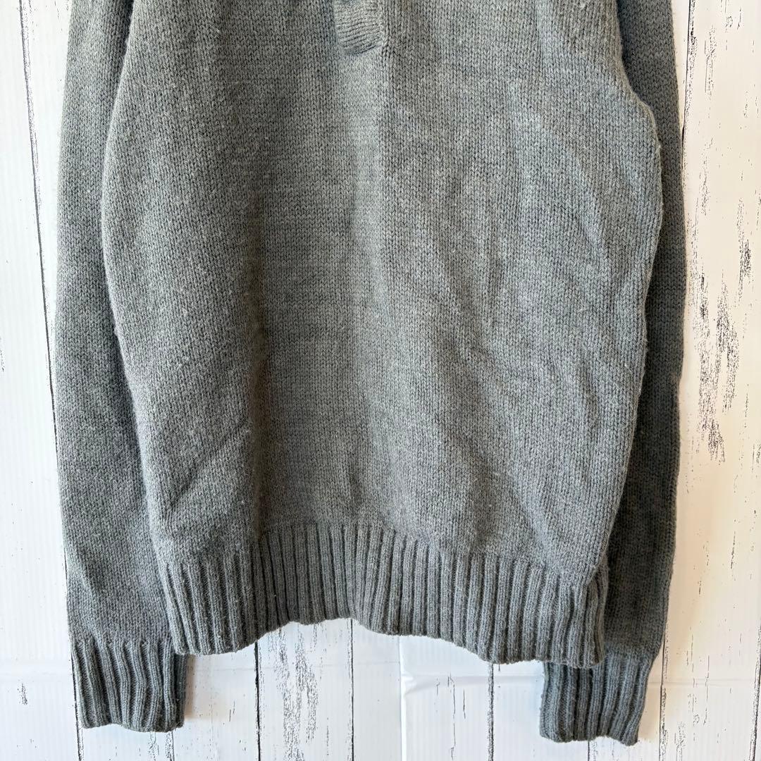 グローバルワーク スタンドカラー ニット セーター くるみボタン グレー M — image 3