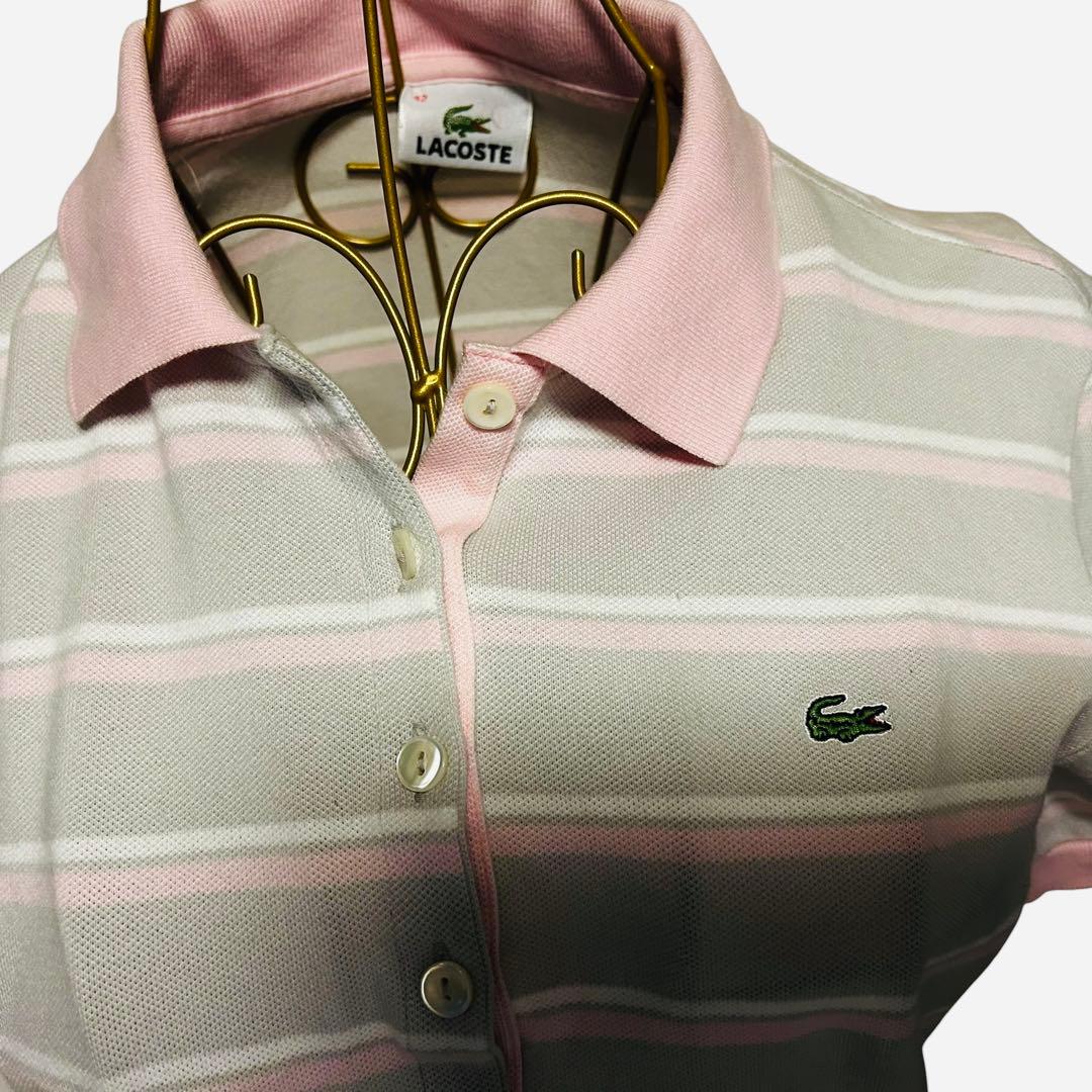 新品級LACOSTE ラコステ 半袖 ポロシャツ ボーダー ピンク42 Lサイズ — image 2