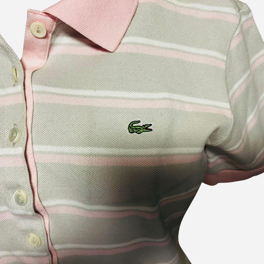 新品級LACOSTE ラコステ 半袖 ポロシャツ ボーダー ピンク42 Lサイズ — image 3
