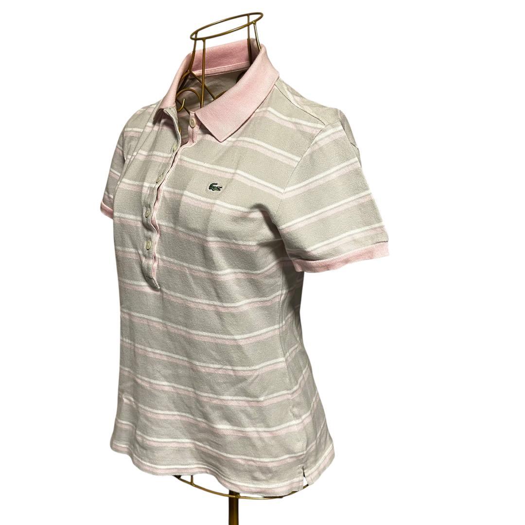 新品級LACOSTE ラコステ 半袖 ポロシャツ ボーダー ピンク42 Lサイズ — image 4