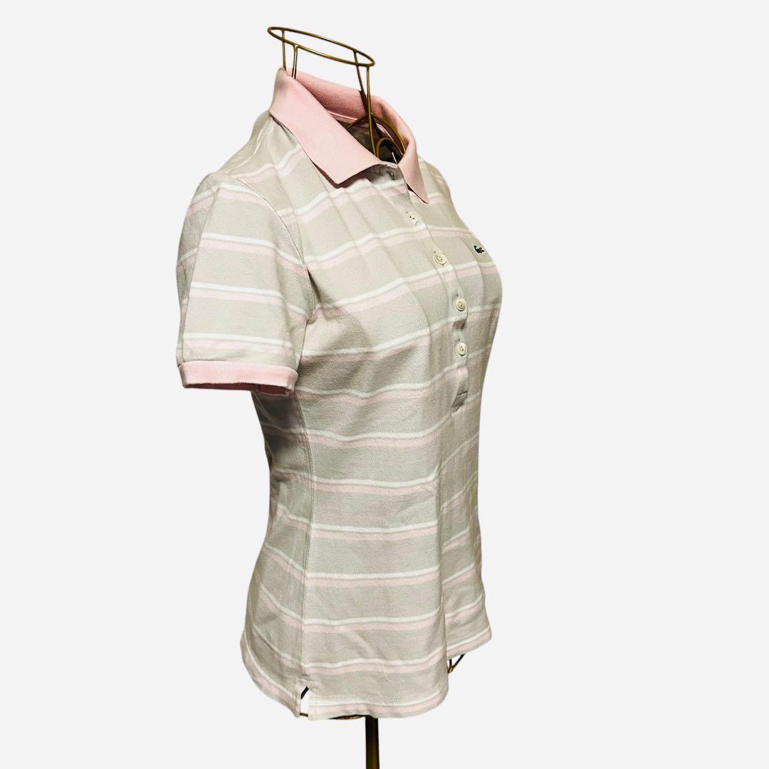 新品級LACOSTE ラコステ 半袖 ポロシャツ ボーダー ピンク42 Lサイズ — image 5
