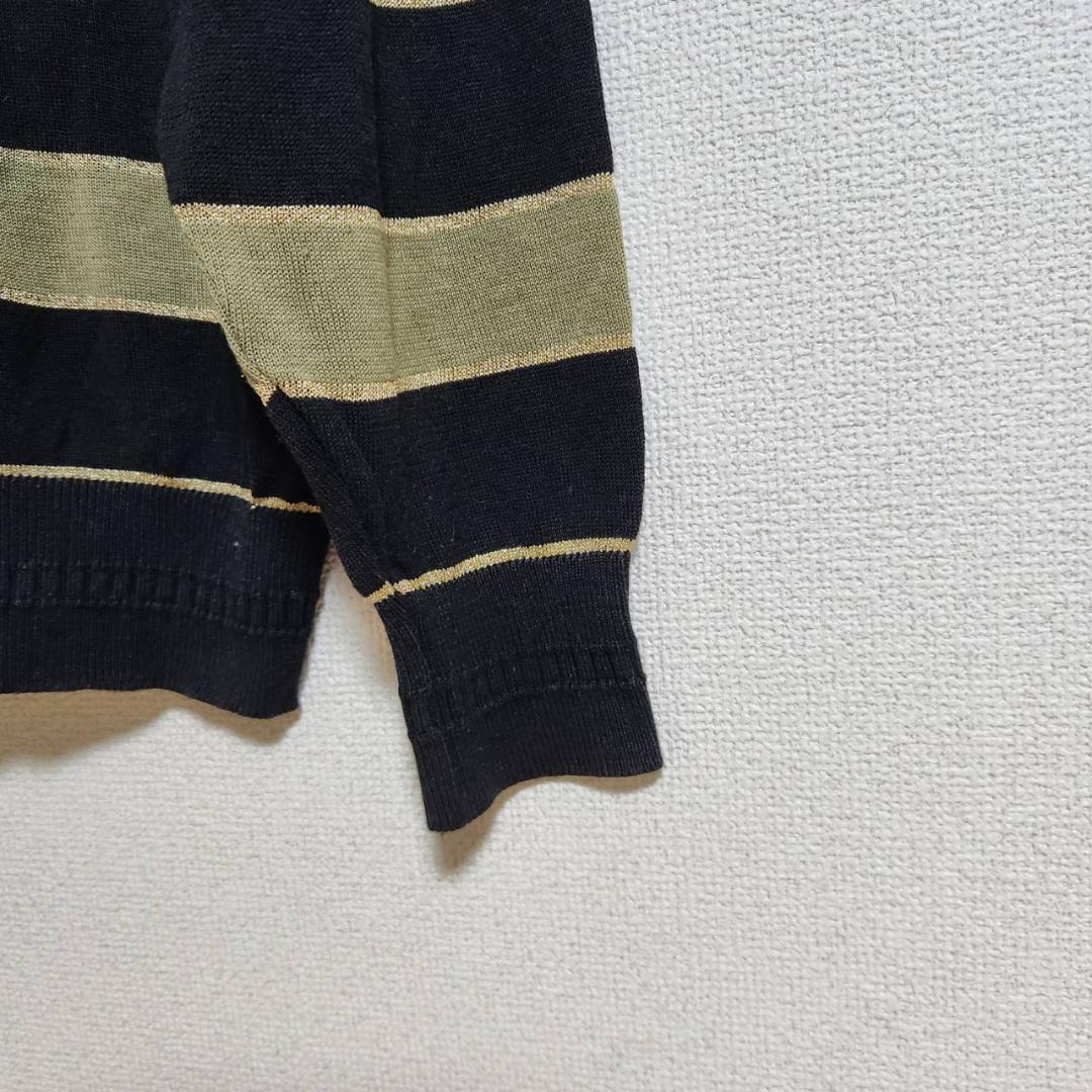 長袖ニット L ブラック×カーキ 鳥刺繍 ボーダー柄 秋冬 アウター おでかけ — image 4