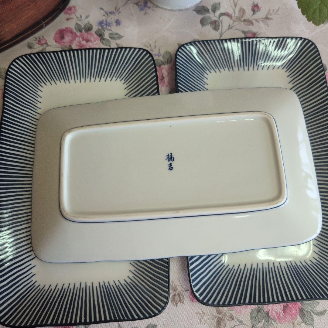 橘吉 皿 3枚セット 長角皿 十草模様 — image 3