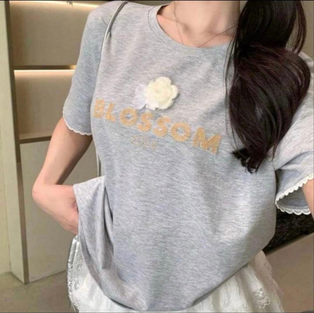 BLOSSOM ロゴ刺繍 半袖Tシャツ グレー — image 3