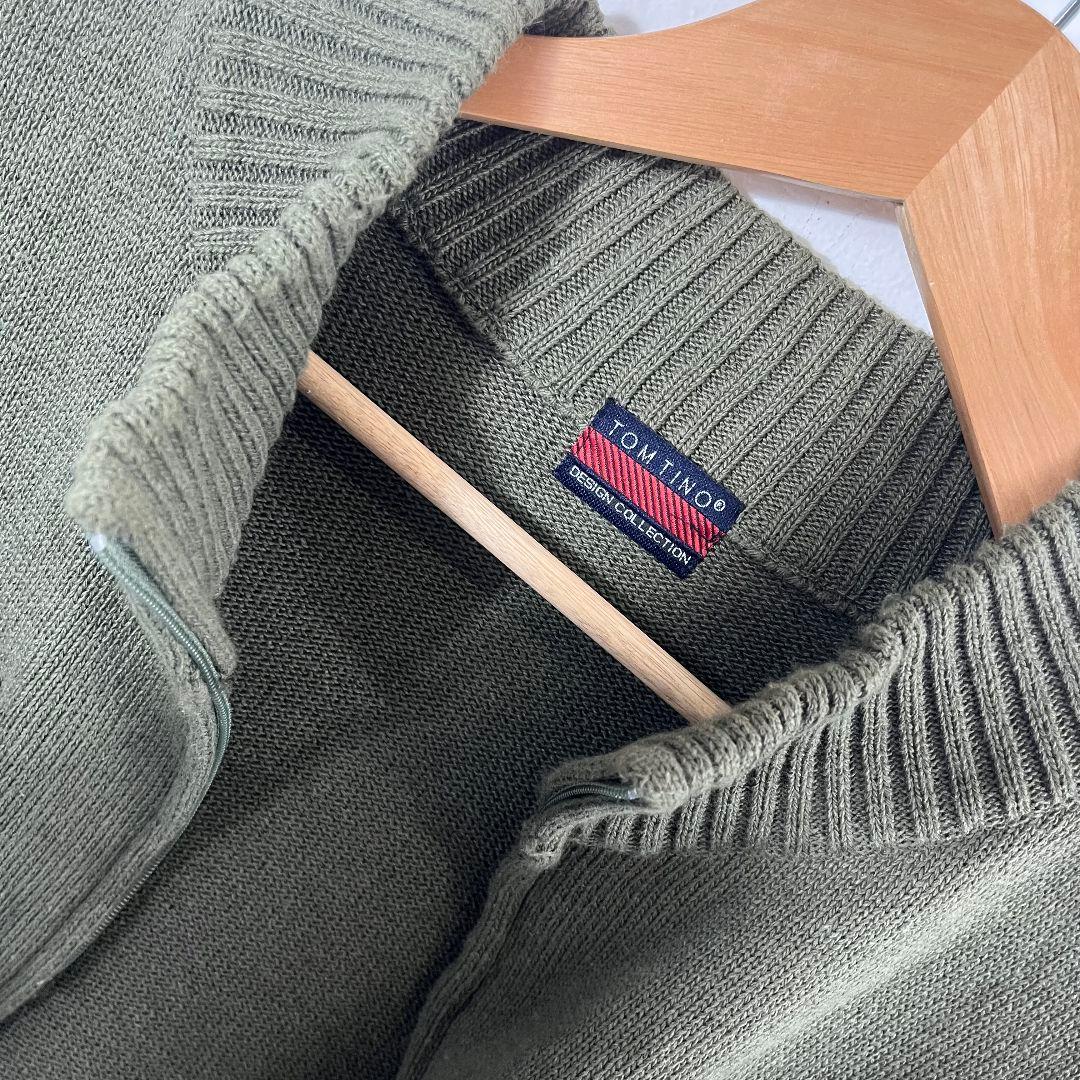 【訳あり】TOM TINO ジップニットセーター カーキ ミリタリー 古着 — image 3