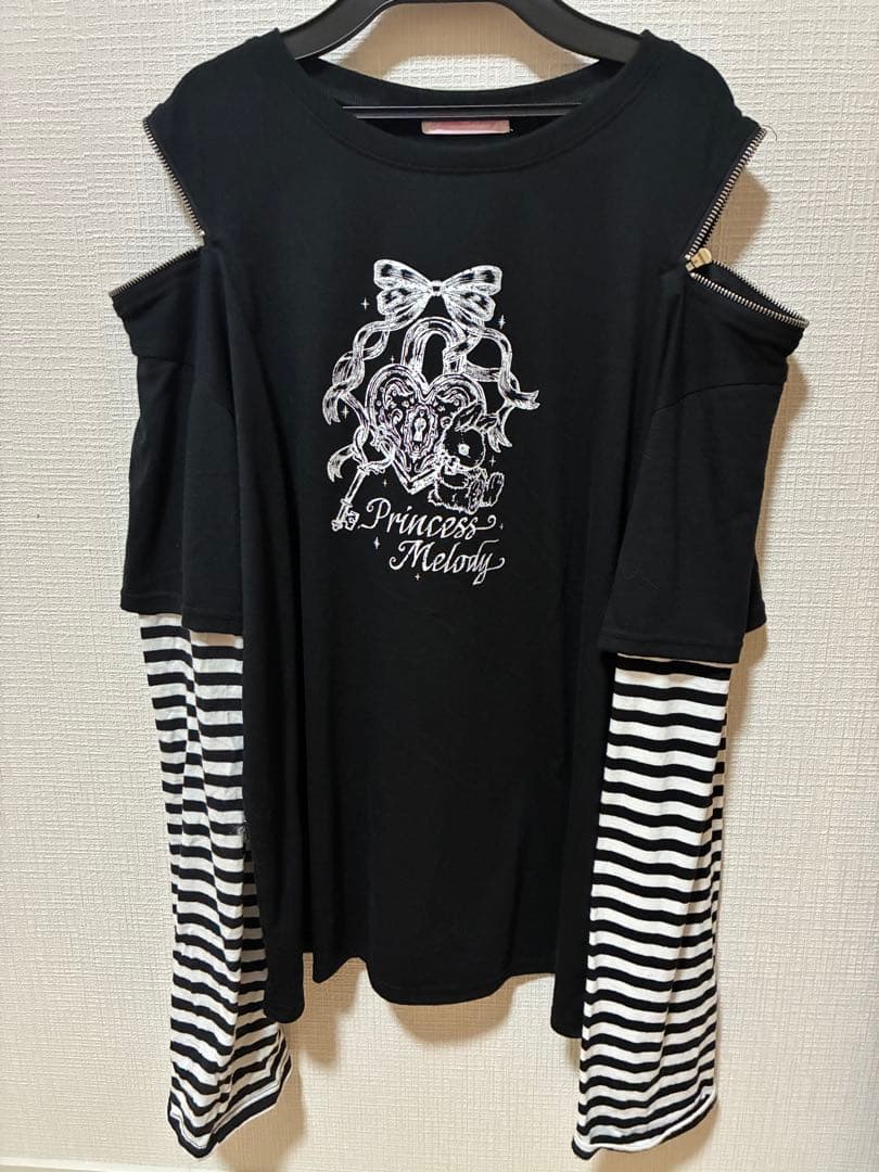 りぼんラビットボーダー袖ロンT - ブラック — image 3