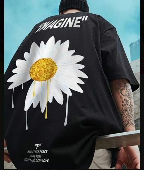 訳あり品 バックプリント 花柄 Tシャツ 黒 オーバーサイズ ストリート 半袖 — image 2