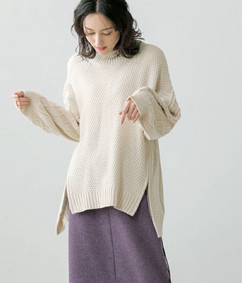 新品未使用タグ付★Bou Jeloud ケーブル柄裾ZIPHNニット — image 3
