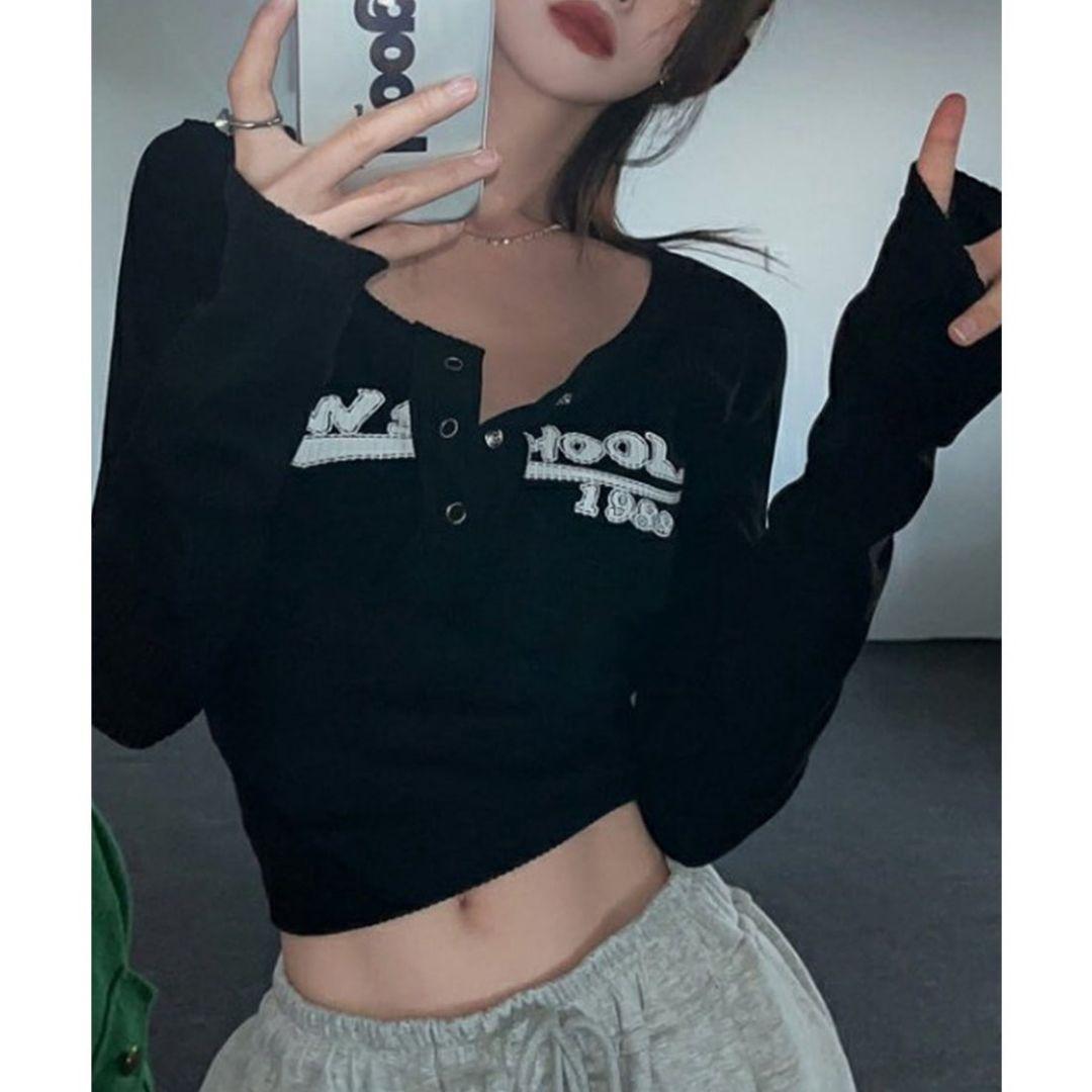 NEW SCHOOL 1989 ロゴ 長袖 ヘンリーネック トップス — image 3
