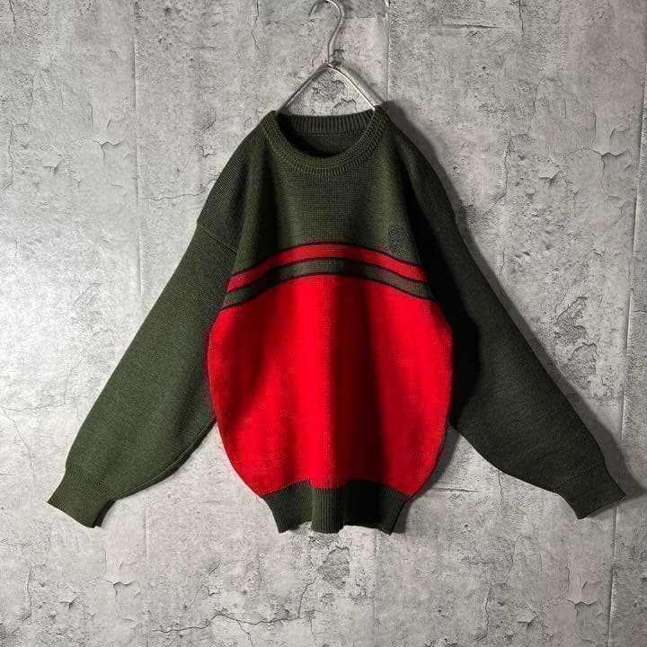 好配色★肉厚ニット ワンポイント刺繍 バイカラー 太アーム ゆるダボ M〜L — image 3