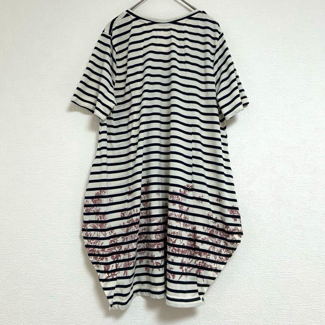 a.g.plus ボーダー 花柄 半袖　チュニック ワンピース L — image 5